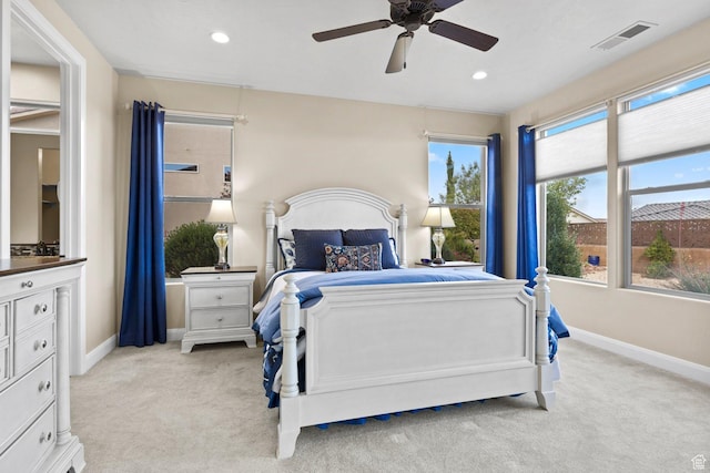714 N Millcreek Springs Dr, Washington, UT 84780 - bedroom with light carpet, baseboards, recessed lighting, and ceiling fan