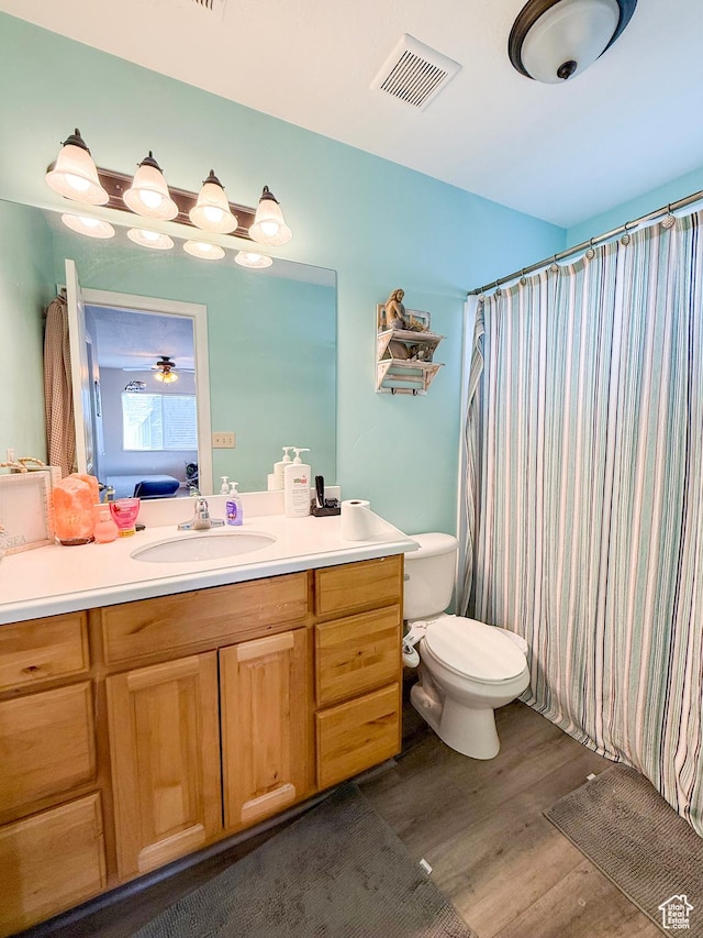 2016 E Cedar Trails Way, Eagle Mountain, UT 84005 - bathroom featuring wood finished floors, vanity, ensuite bathroom, toilet, and a shower with curtain