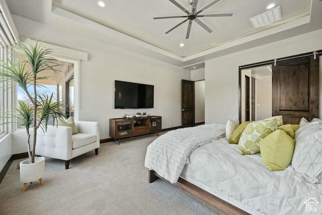 3052 N Snow Canyon Pkwy Unit 36, St George, UT 84770 - bedroom with visible vents, baseboards, recessed lighting, a tray ceiling, and light colored carpet