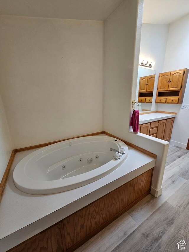 2350 S Red Creek Rd, Fruitland, UT 84027 - bathroom with a tub with jets, wood finished floors, and vanity