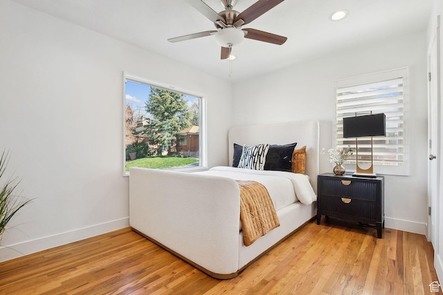 1138 E Hudson Ave, Salt Lake City, UT 84106 - bedroom featuring baseboards, light wood-style floors, ceiling fan, and recessed lighting