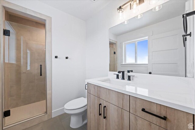 2230 S 635 W Unit B, Perry, UT 84302 - full bath featuring baseboards, toilet, vanity, a stall shower, and tile patterned flooring