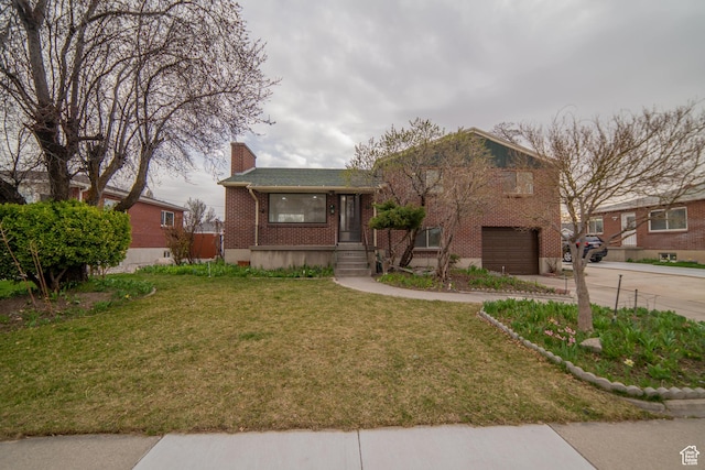 627 W La Salle Dr, Murray, UT 84123 - bungalow with a front yard, concrete driveway, a chimney, an attached garage, and brick siding
