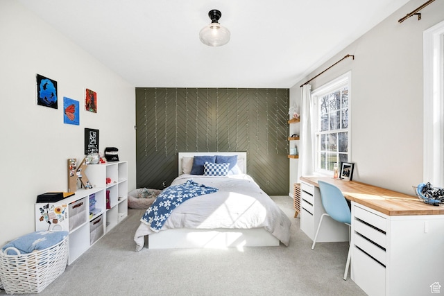 385 N 300 E, Providence, UT 84332 - bedroom featuring wood walls, an accent wall, and light carpet