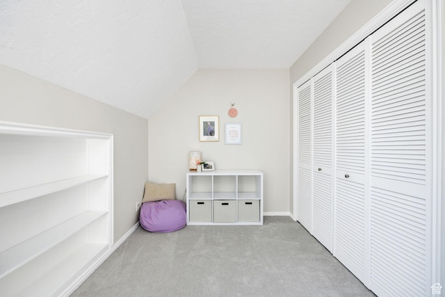 385 N 300 E, Providence, UT 84332 - recreation room with baseboards, lofted ceiling, and carpet
