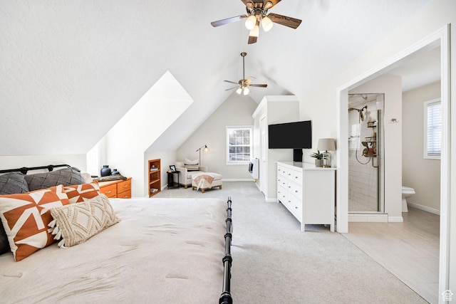 385 N 300 E, Providence, UT 84332 - bedroom featuring baseboards, vaulted ceiling, multiple windows, and light colored carpet