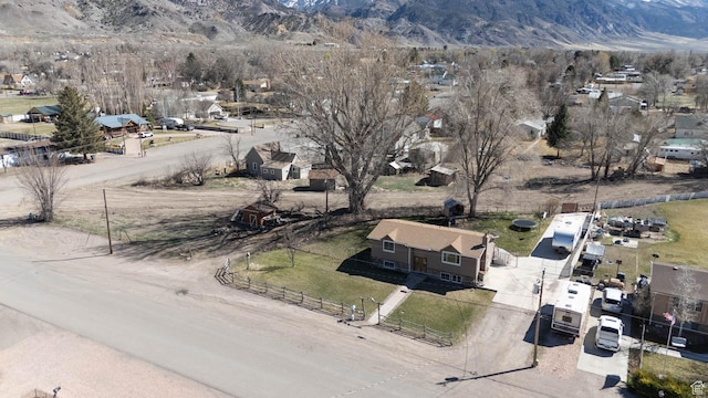 aerial view featuring a rural view and a mountain view