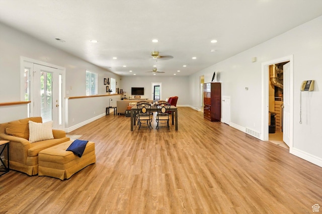 3011 N 1000 W, Pleasant View, UT 84414 - dining space featuring light wood-style floors, recessed lighting, and a ceiling fan