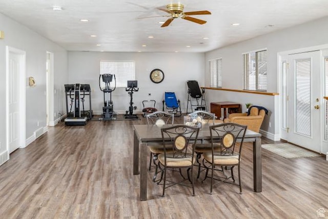 3011 N 1000 W, Pleasant View, UT 84414 - dining room with recessed lighting, baseboards, ceiling fan, and wood finished floors