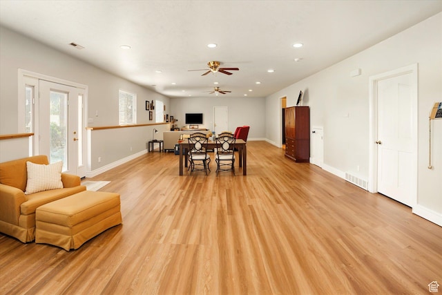 3011 N 1000 W, Pleasant View, UT 84414 - dining area with ceiling fan, recessed lighting, and light wood-style floors