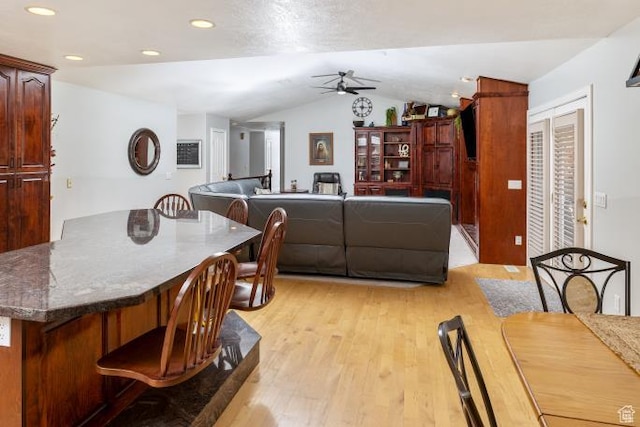 3011 N 1000 W, Pleasant View, UT 84414 - dining room featuring lofted ceiling, recessed lighting, light wood-style floors, and a ceiling fan