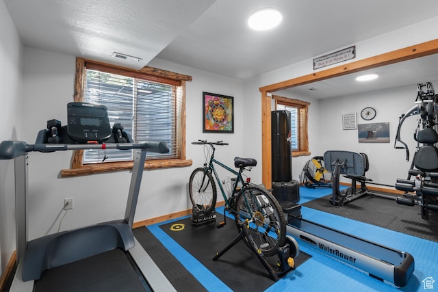 376 W Golden Harvest Rd, Draper, UT 84020 - workout room featuring baseboards, visible vents, and a textured ceiling