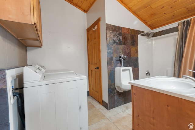 376 W Golden Harvest Rd, Draper, UT 84020 - washroom with a sink, separate washer and dryer, laundry area, and wood ceiling
