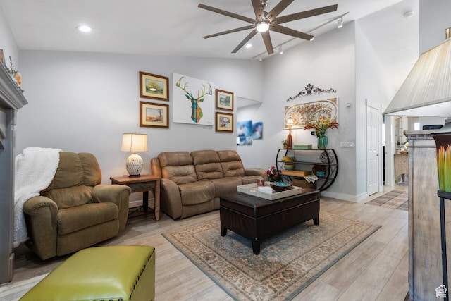 376 W Golden Harvest Rd, Draper, UT 84020 - living area featuring baseboards, ceiling fan, track lighting, and light wood-style floors