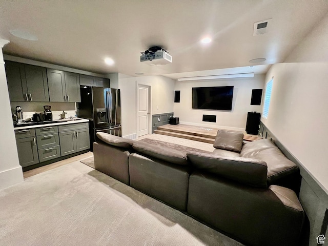 cinema featuring baseboards, visible vents, and recessed lighting