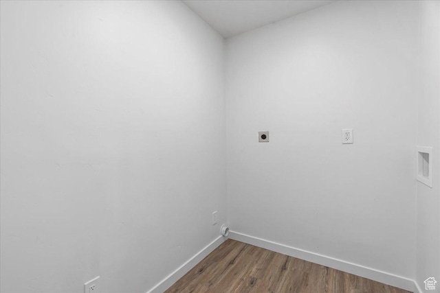 4880 S 4380 W, Salt Lake City, UT 84118 - laundry room featuring washer hookup, wood finished floors, electric dryer hookup, laundry area, and baseboards