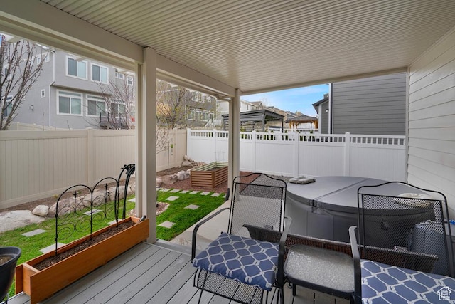 4143 W Gate Keeper Dr, Herriman, UT 84096 - wooden terrace featuring a fenced backyard and outdoor dining area