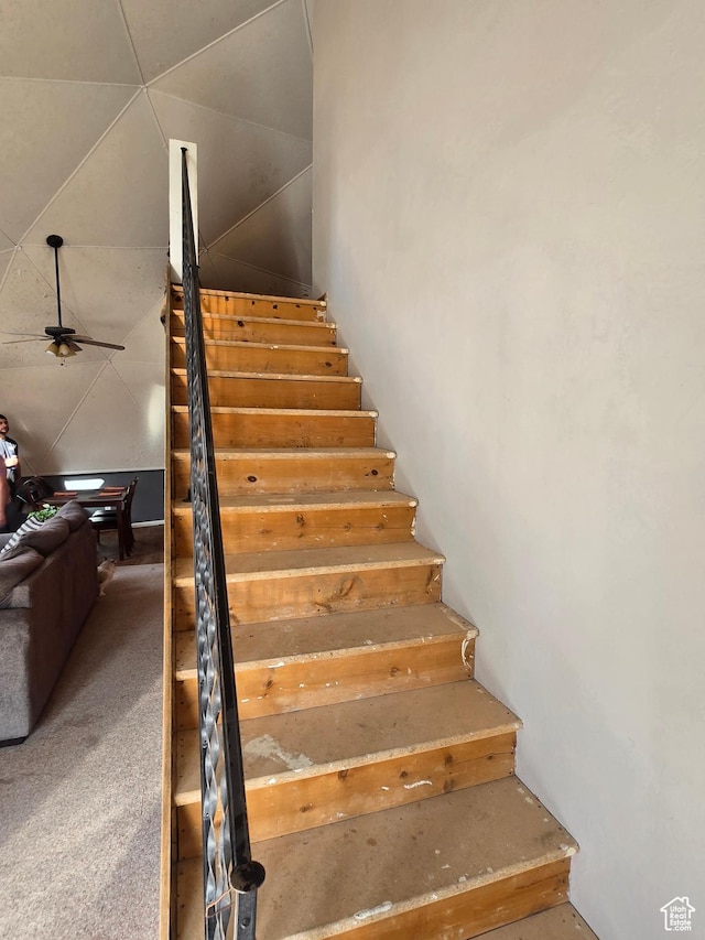 3379 S 1750 E, Price, UT 84501 - stairway featuring carpet flooring and a ceiling fan