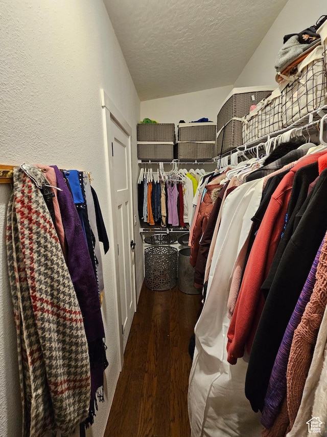 walk in closet with wood finished floors