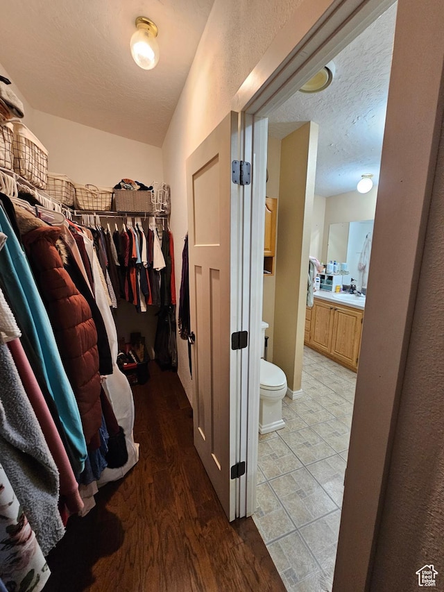 spacious closet with light wood-style flooring and a sink