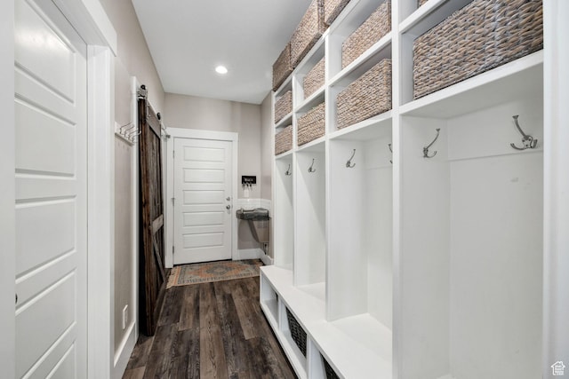 116 N 820 E, Hyde Park, UT 84318 - mudroom with dark wood-type flooring, a barn door, and recessed lighting