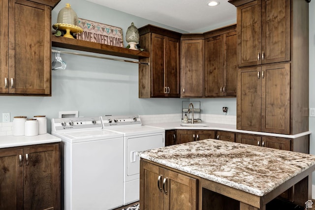116 N 820 E, Hyde Park, UT 84318 - laundry room featuring recessed lighting, washer and dryer, cabinet space, and a sink