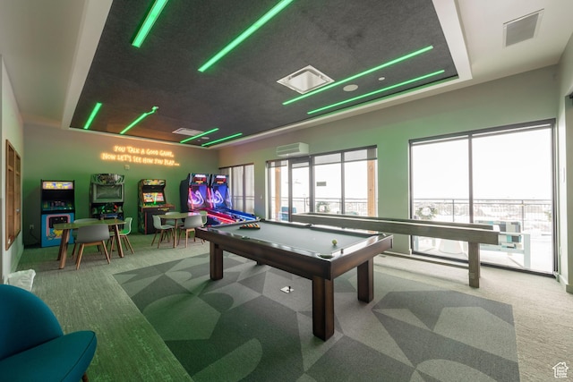 2670 W Canyons Resort Dr Unit 432, Park City, UT 84098 - game room with a wall mounted AC, pool table, a healthy amount of sunlight, and carpet floors