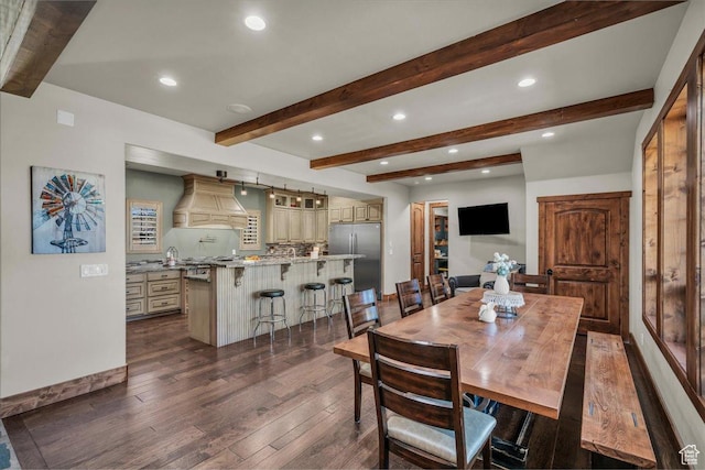 580 S 920 W, Hurricane, UT 84737 - dining space with beam ceiling, dark wood-style floors, baseboards, and recessed lighting