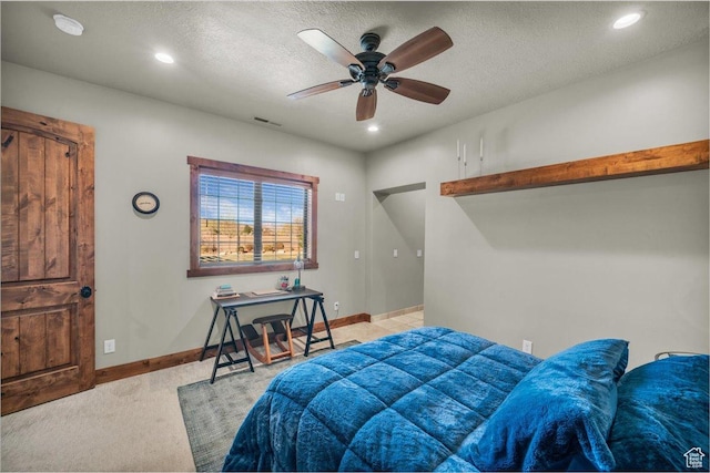580 S 920 W, Hurricane, UT 84737 - carpeted bedroom with a textured ceiling, visible vents, baseboards, ceiling fan, and recessed lighting