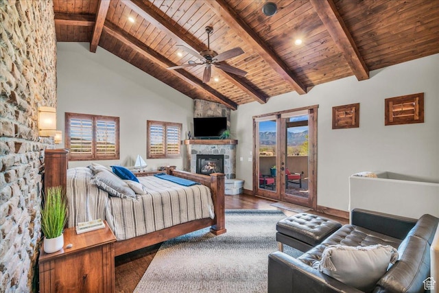 580 S 920 W, Hurricane, UT 84737 - bedroom with a fireplace, access to outside, wood ceiling, and wood finished floors