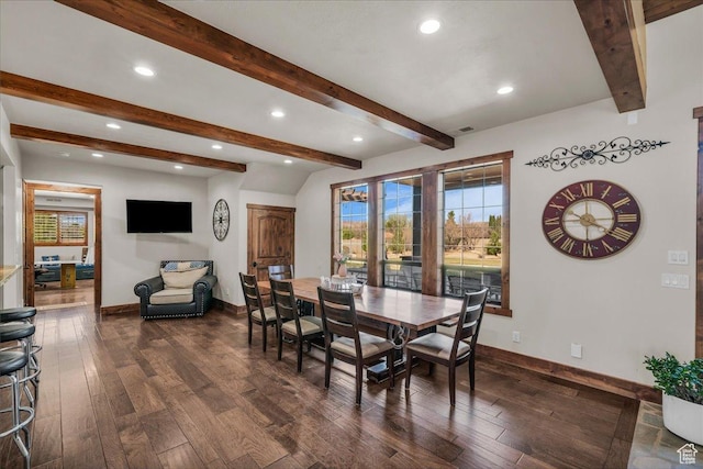 580 S 920 W, Hurricane, UT 84737 - dining room with dark wood-style flooring, baseboards, and beamed ceiling