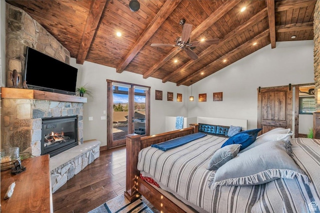580 S 920 W, Hurricane, UT 84737 - bedroom with high vaulted ceiling, access to outside, wood finished floors, beam ceiling, and wooden ceiling