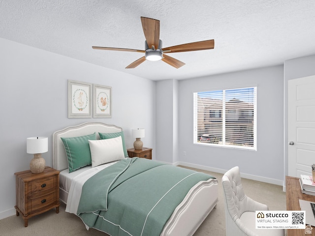 14353 S Ashvale Dr, Herriman, UT 84096 - bedroom featuring light colored carpet, baseboards, a ceiling fan, and a textured ceiling