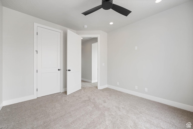 1516 W 800th Cir S, Hurricane, UT 84737 - unfurnished bedroom with baseboards, recessed lighting, a ceiling fan, and light colored carpet