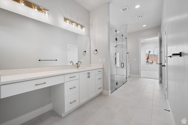 1516 W 800th Cir S, Hurricane, UT 84737 - bathroom featuring vanity, a shower stall, recessed lighting, and visible vents