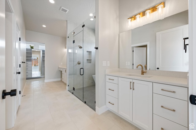 1516 W 800th Cir S, Hurricane, UT 84737 - full bathroom with vanity, recessed lighting, baseboards, a stall shower, and visible vents