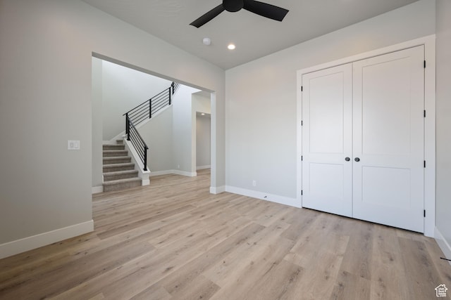 1516 W 800th Cir S, Hurricane, UT 84737 - interior space featuring a ceiling fan, baseboards, light wood-style floors, and stairway