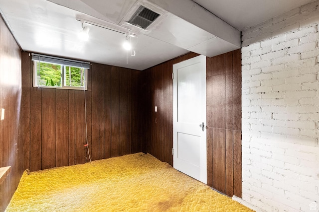 325 E 300 S, Logan, UT 84321 - carpeted empty room featuring wooden walls and rail lighting