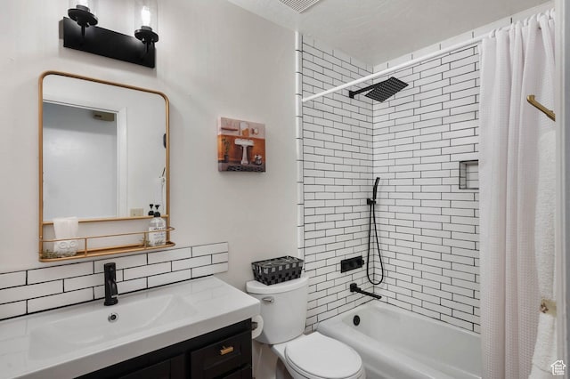 761 E Raygene Way S, North Salt Lake, UT 84054 - bathroom featuring vanity, toilet, shower / tub combo with curtain, and backsplash
