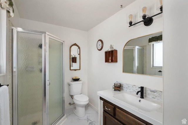 761 E Raygene Way S, North Salt Lake, UT 84054 - bathroom with toilet, marble finish floor, vanity, and a stall shower