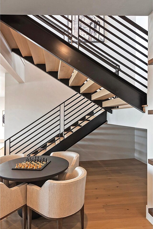 7045 E Moon Light Dr, Heber City, UT 84032 - staircase featuring wood finished floors