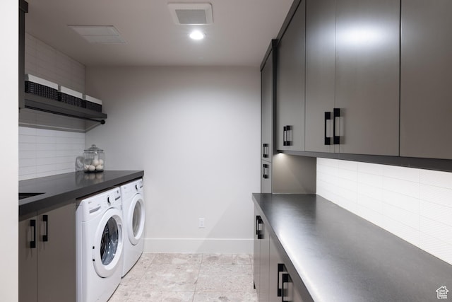 7045 E Moon Light Dr, Heber City, UT 84032 - laundry area with washing machine and dryer, baseboards, cabinet space, and recessed lighting