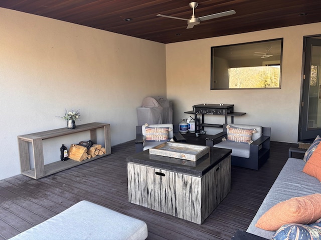 8680 Saddleback Cir, Park City, UT 84098 - wooden terrace featuring an outdoor hangout area and a ceiling fan
