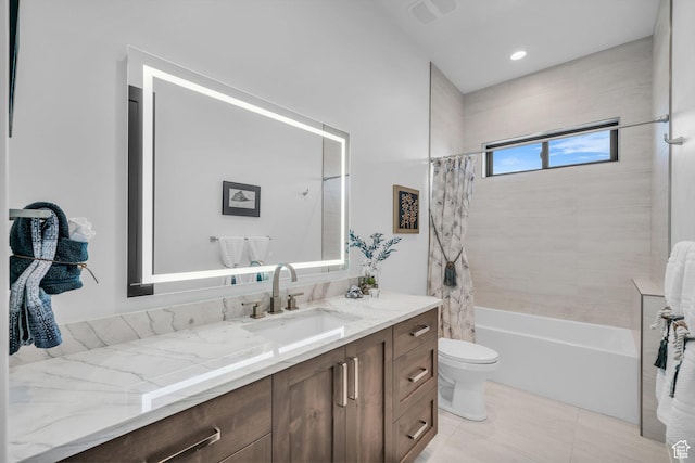 599 W 170 S, La Verkin, UT 84745 - bathroom featuring vanity, toilet, tile patterned floors, visible vents, and shower / bath combo