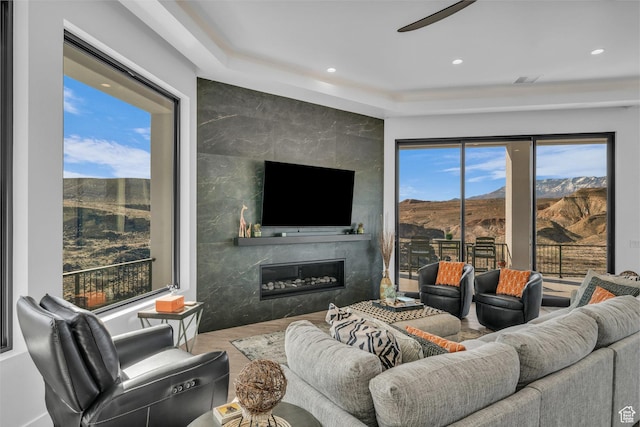 599 W 170 S, La Verkin, UT 84745 - living room with a high end fireplace, recessed lighting, and a ceiling fan