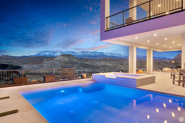 599 W 170 S, La Verkin, UT 84745 - view of pool with fence, a patio, a fenced in pool, a mountain view, and an in ground hot tub