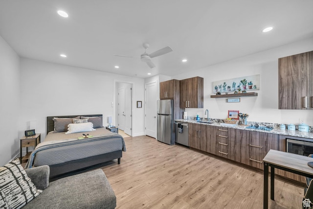 599 W 170 S, La Verkin, UT 84745 - bedroom with freestanding refrigerator, light wood-style floors, and recessed lighting