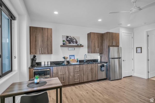 599 W 170 S, La Verkin, UT 84745 - kitchen with open shelves, recessed lighting, a sink, light wood-style flooring, and appliances with stainless steel finishes