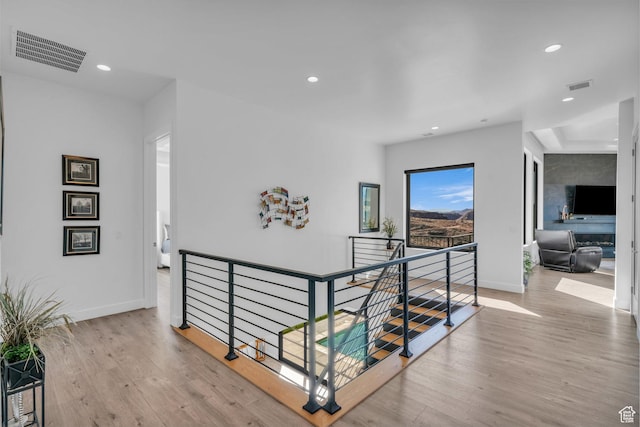 599 W 170 S, La Verkin, UT 84745 - hall featuring visible vents, wood finished floors, an upstairs landing, and recessed lighting