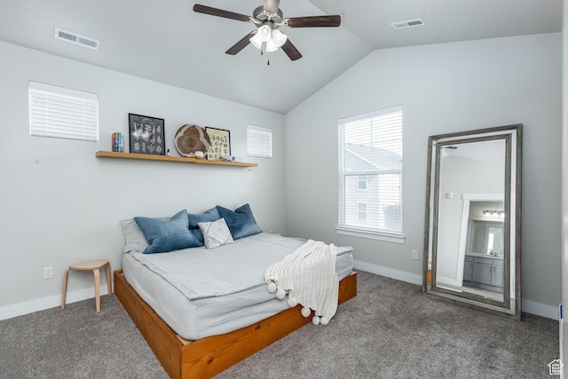 14472 S Selvig Way Unit 303, Herriman, UT 84096 - carpeted bedroom featuring baseboards, lofted ceiling, ceiling fan, and visible vents